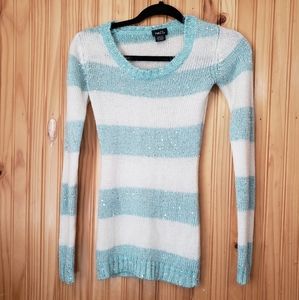 S Rue 21 sparkle blue & white sweater
